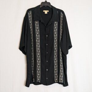 ISLAND PASSPORT Black/White Tropical Short Sleeve Casual Button Shirt; Size 2XLT